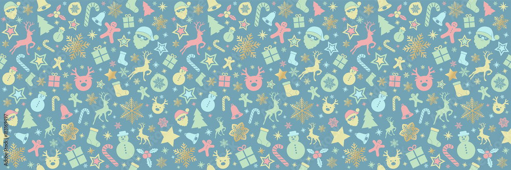 Pastel coloured Christmas pattern with cute icons. Vector. Pastel coloured Christmas pattern with cute icons. Vector.