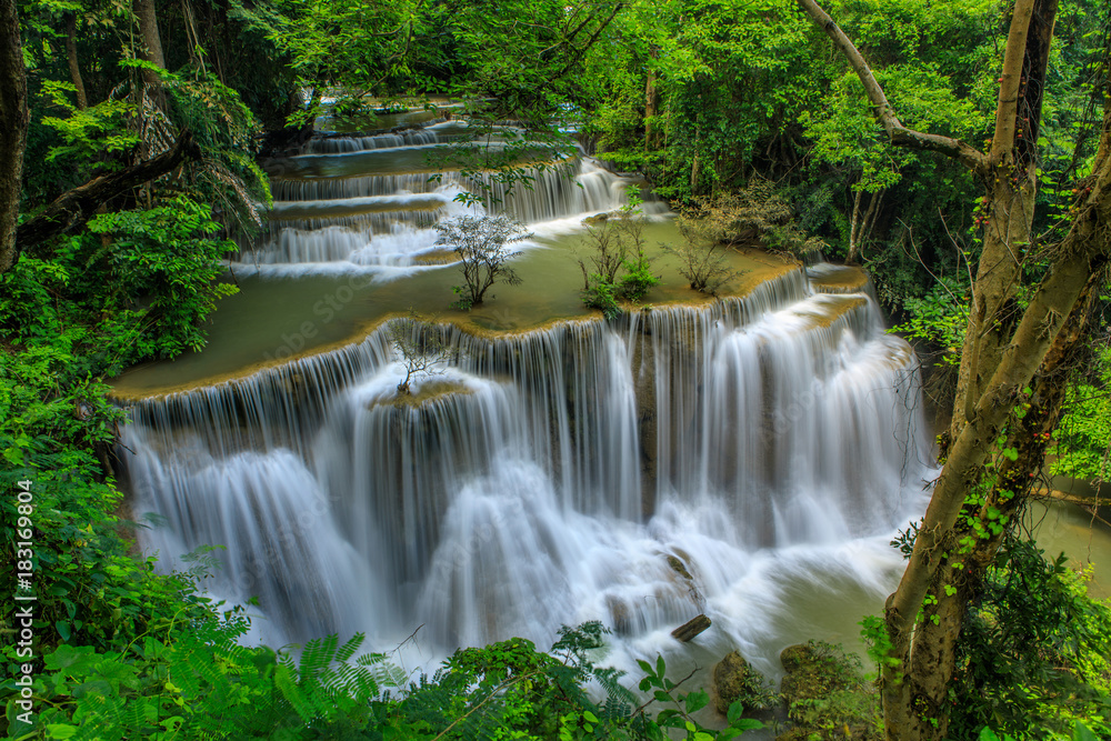 Huai-mae-kha-min waterfall, Beautiful waterwall in nationalpark of Kanchanaburi province, ThaiLand.