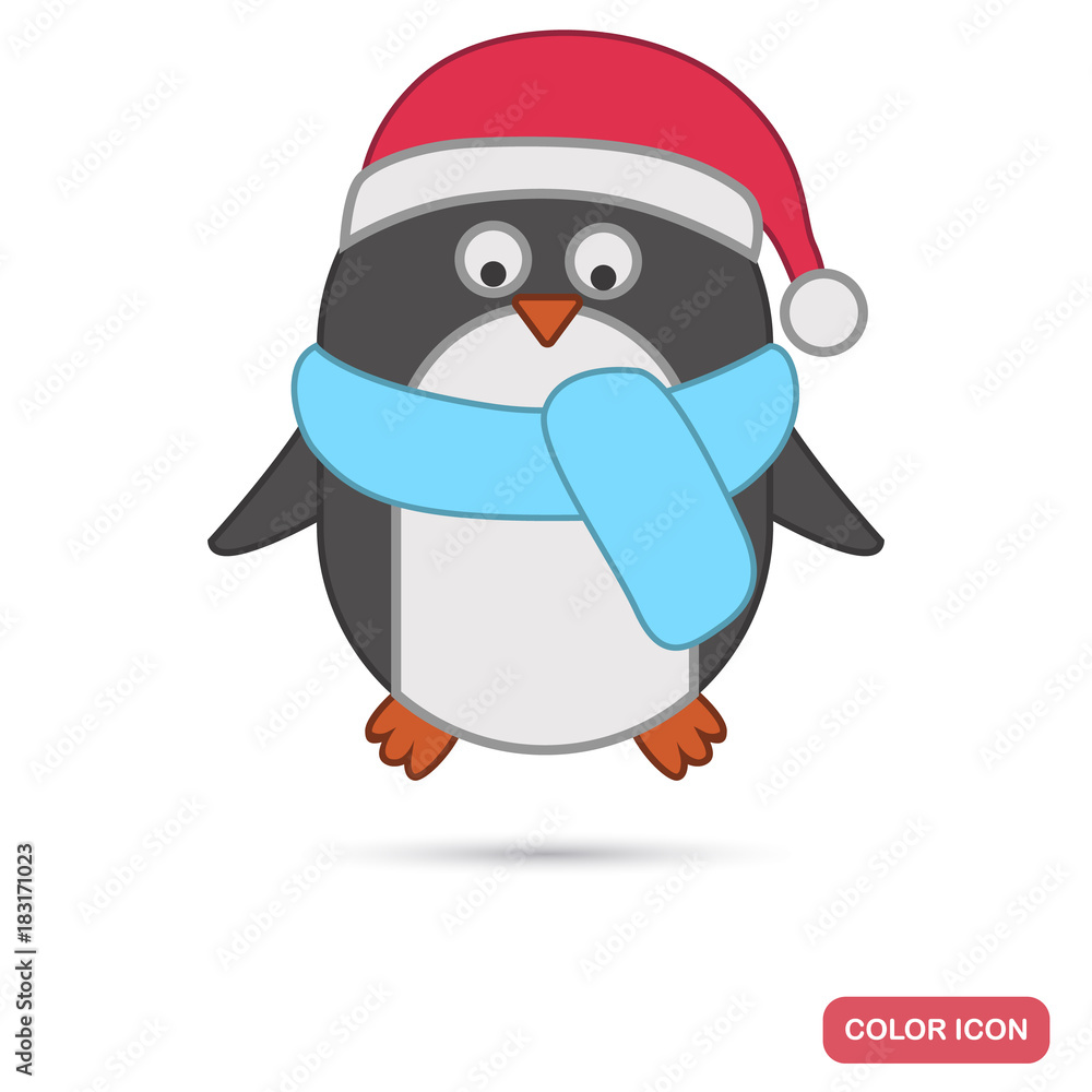 Fototapeta premium Christmas penguin color flat icon for web and mobile design