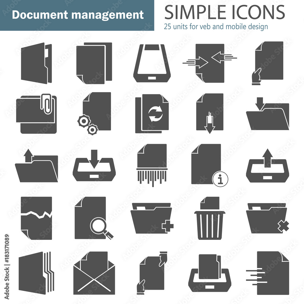 Document management simple icons set for web and mobile design Document management simple icons set for web and mobile design