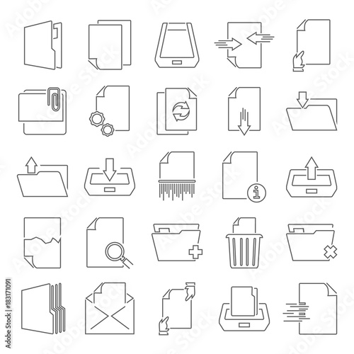 Document management line icons set for web and mobile design