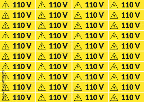 Set of 110 volt main voltage sticker for printing on A4