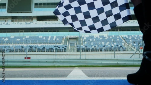 Racing Car, Finishing on the Track Formula One under the Checkered Flag