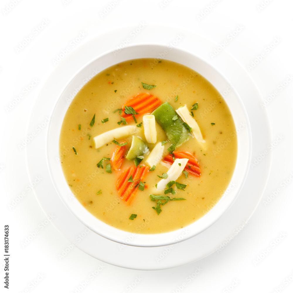 Vegetable soup on white background 