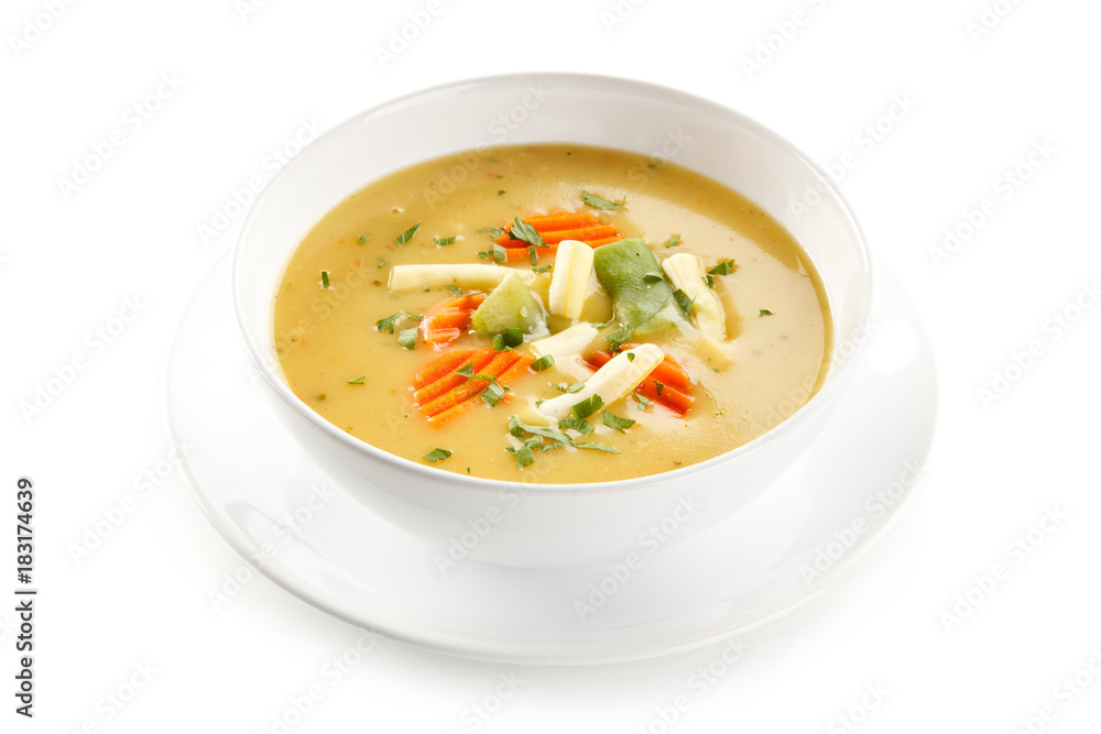 Vegetable soup on white background Vegetable soup on white background