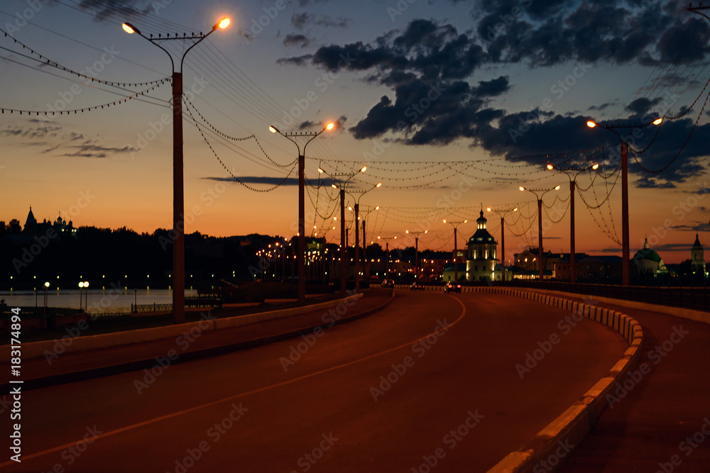 July 5, 2014: The bridge over the Cheboksary Gulf in the evening. Cheboksary. Russia.