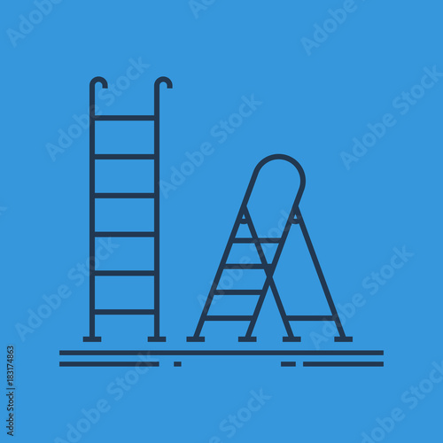 Isolated linear icon of ladder and stepladder