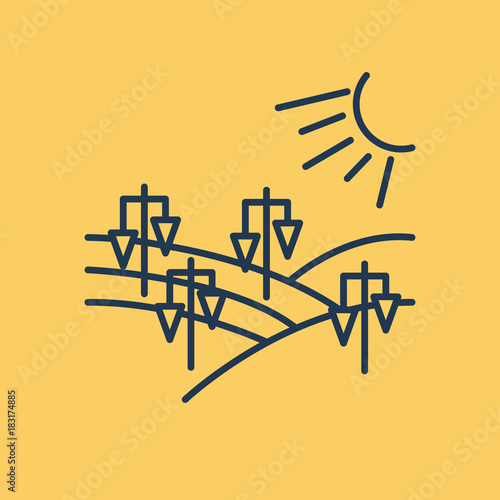 Isolated linear icon - vineyard landscape