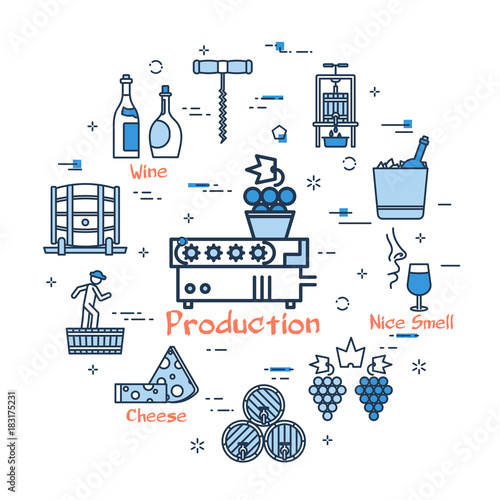 Blue round banner - wine production