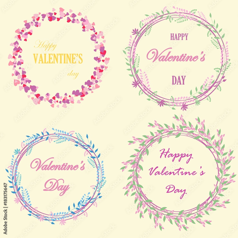 Set of cute frames from flowers, plants and hearts. You can use for greeting cards for wedding, Valentine's day, mother's day, birthday, March 8 Set of cute frames from flowers, plants and hearts. You can use for greeting cards for wedding, Valentine's day, mother's day, birthday, March 8