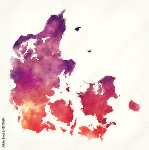 Fotografia Denmark watercolor map in front of a white background