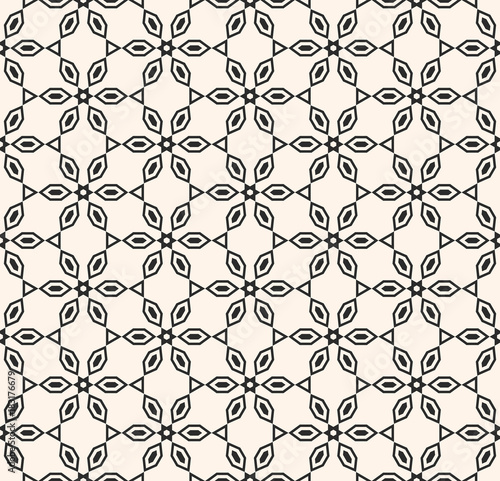 Vector geometric black and white seamless pattern. Linear floral ornament
