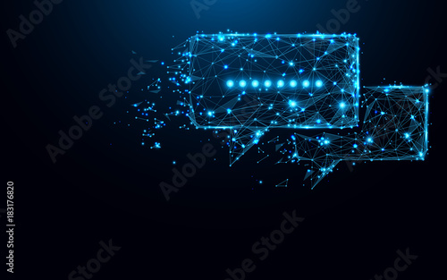 Abstract Chat Messages icon from lines and triangles, point connecting network on blue background. Illustration vector