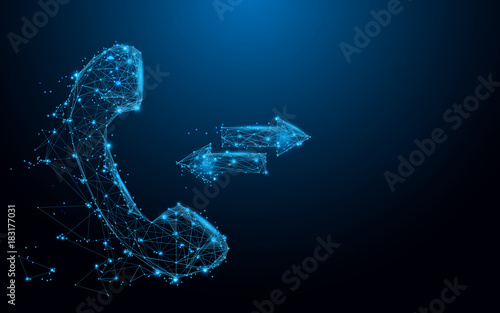 Abstract phone icon from lines and triangles, point connecting network on blue background. Illustration vector
