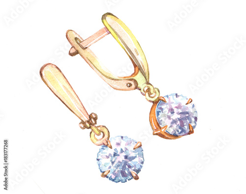 earrings luxury decoration Watercolor illustration isolated on white background