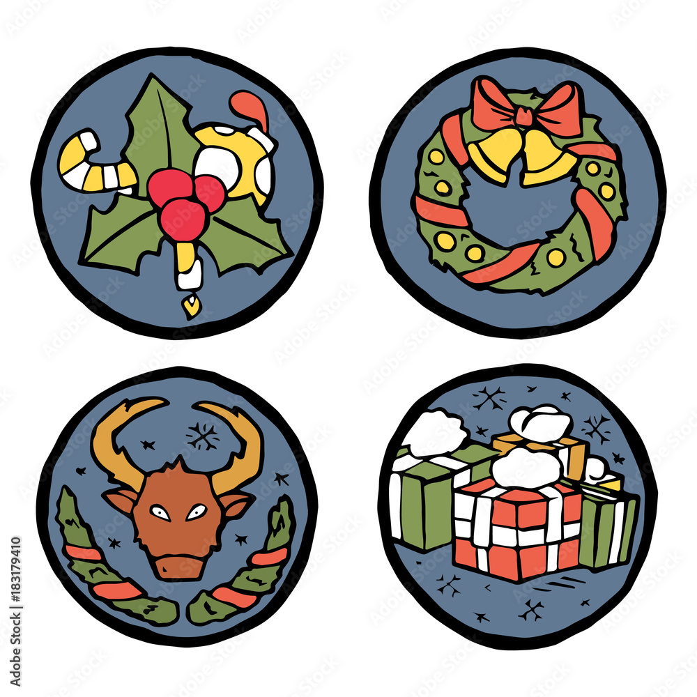 Set of Christmas and New Year round emblems Set of Christmas and New Year round emblems