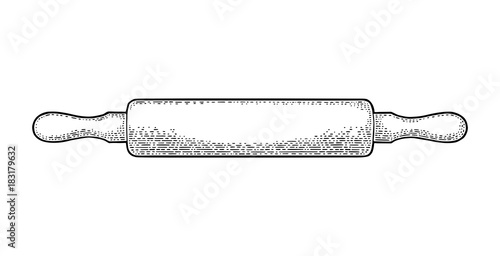 Wood Rolling Pin. Vector black vintage engraving
