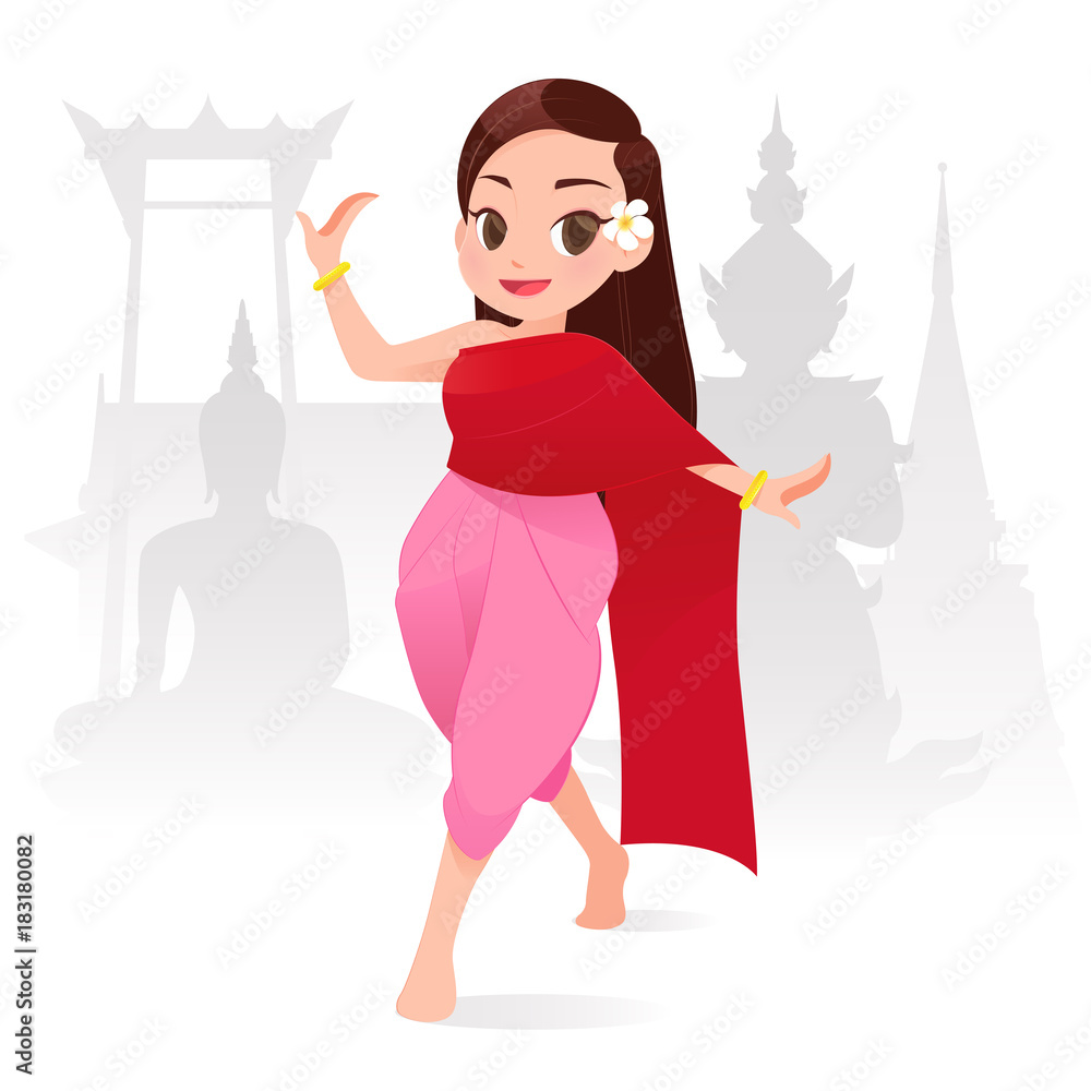 Beautiful Thai Women Traditional Dancing A Dance Of Thailand, Vector illustration
