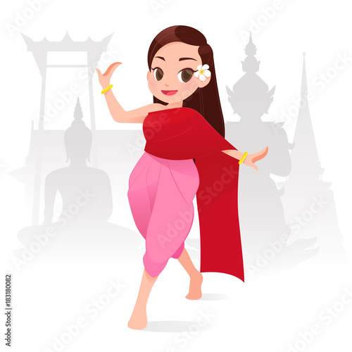 Beautiful Thai Women Traditional Dancing A Dance Of Thailand, Vector illustration