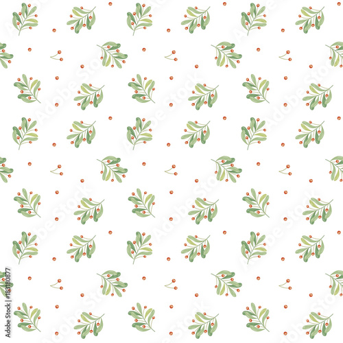 Seamless vector pattern with mistletoe. Mistletoe berries and leaves. vector Illustration