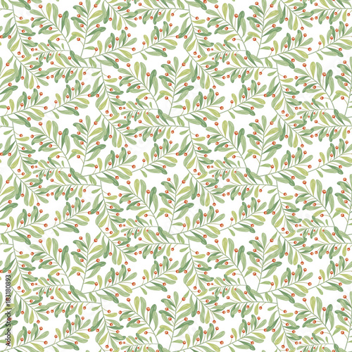 Seamless vector pattern with mistletoe. Mistletoe berries and leaves. vector Illustration