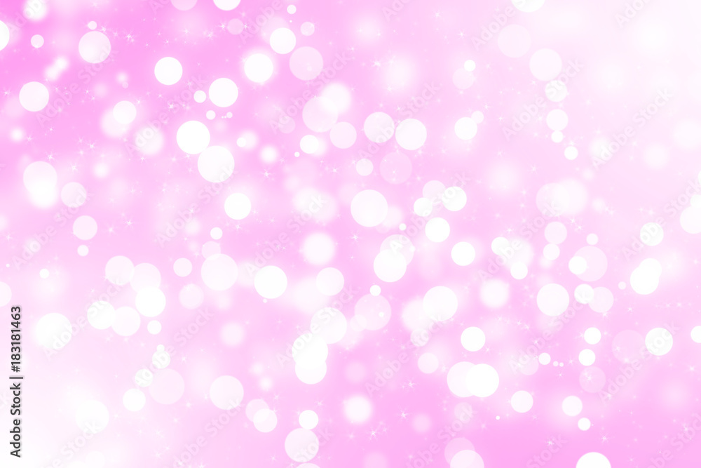 abstract white bokeh with star or snow and bubble on pink and white background for christmas on winter or love at valentine day