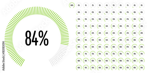 Set of circular sector percentage diagrams from 0 to 100 ready-to-use for web design, user interface (UI) or infographic - indicator with green