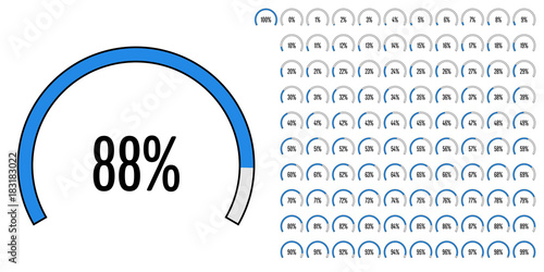 Set of circular sector percentage diagrams from 0 to 100 ready-to-use for web design, user interface (UI) or infographic - indicator with blue