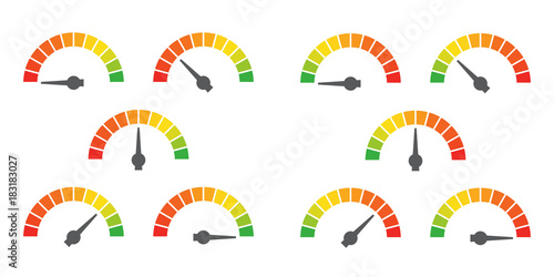 Meter signs infographic gauge element from red to green and green to red vector illustration