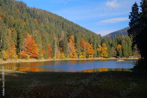 Synevyr mountain lake in Carpathian mountains  Ukraine