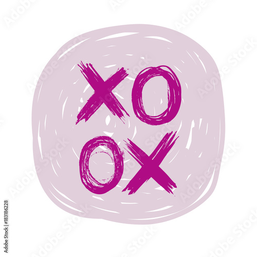 Pink grungy vector abstract X O elements circle on white background