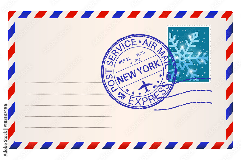 Envelope with snowflake stamp and New York postmark Envelope with snowflake stamp and New York postmark