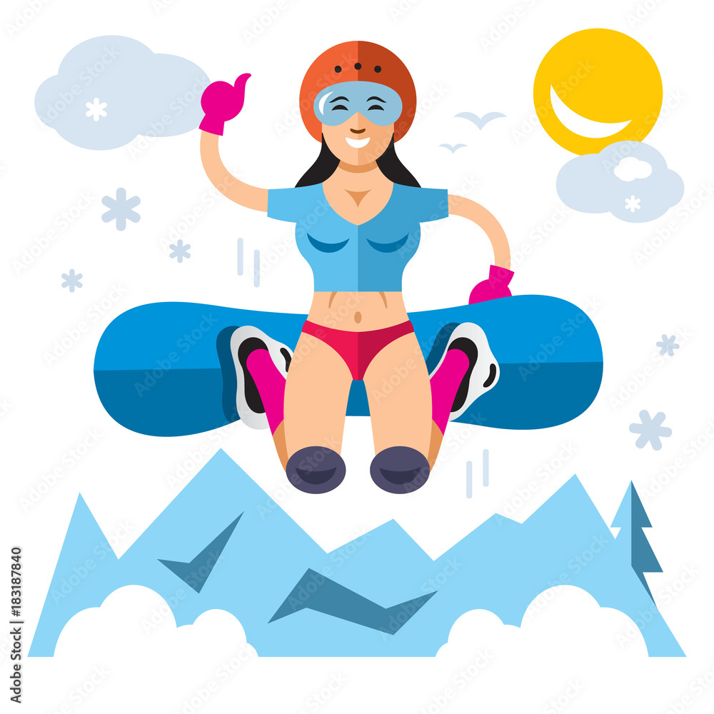 Vector Snowboarding. Flat style colorful Cartoon illustration.