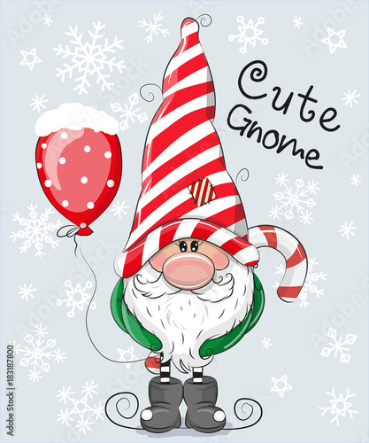 Cartoon Gnome on a blue background