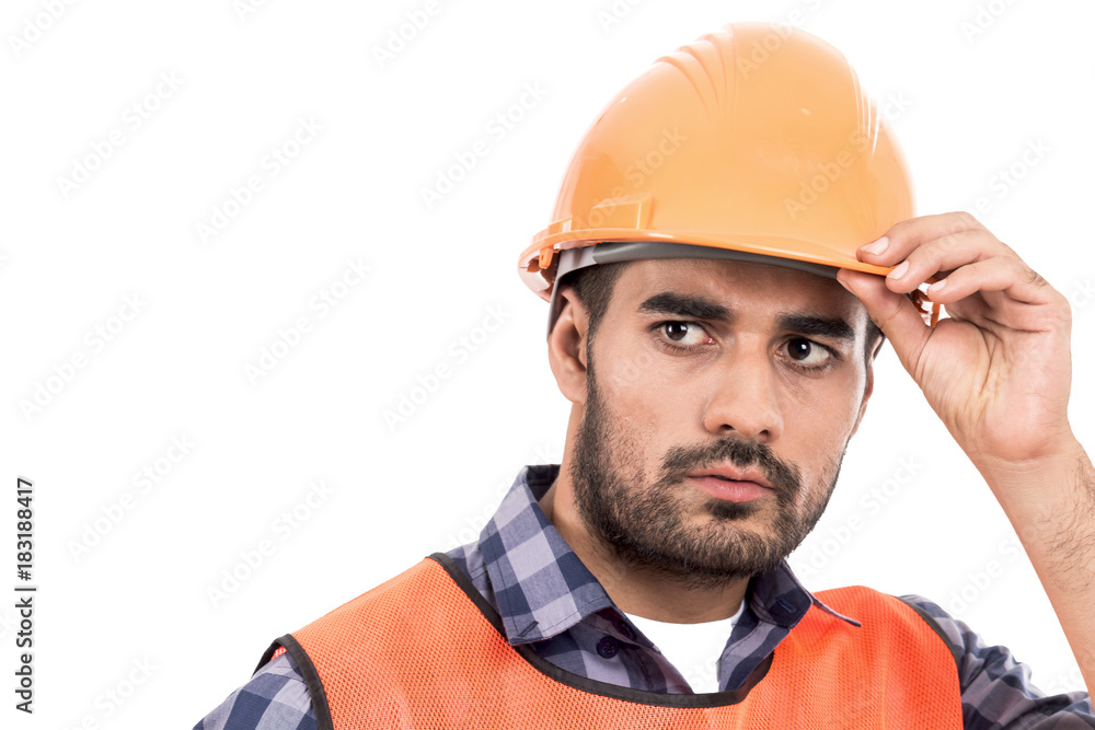 Portrait of construction worker isolated on white background Portrait of construction worker isolated on white background