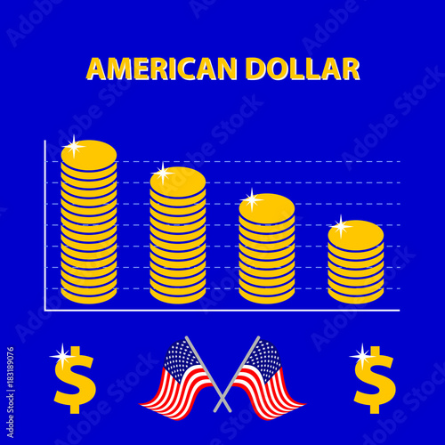 vector colored infographic of decline US exchange rate - info graph in flat design with icon of dollar and two american flags