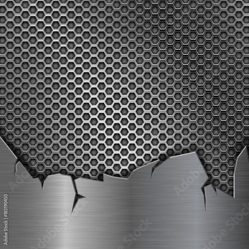 Metal perforated background with torn metal edges