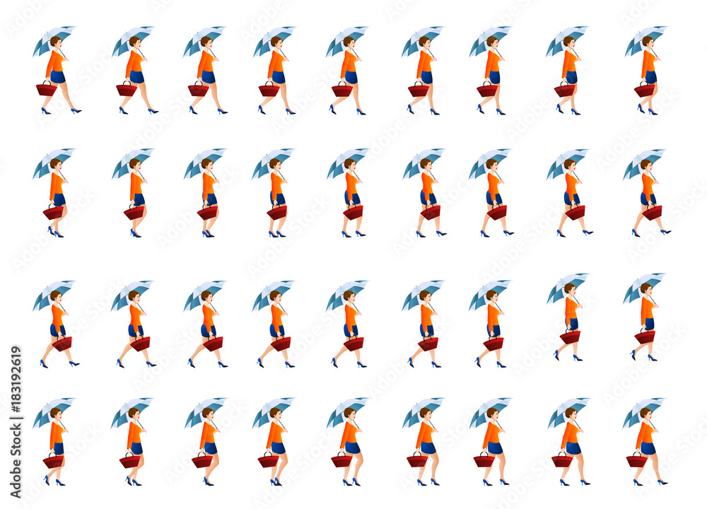 Business girl walk cycle animation sprite sheet,  Women walk cycle, Animation Frames