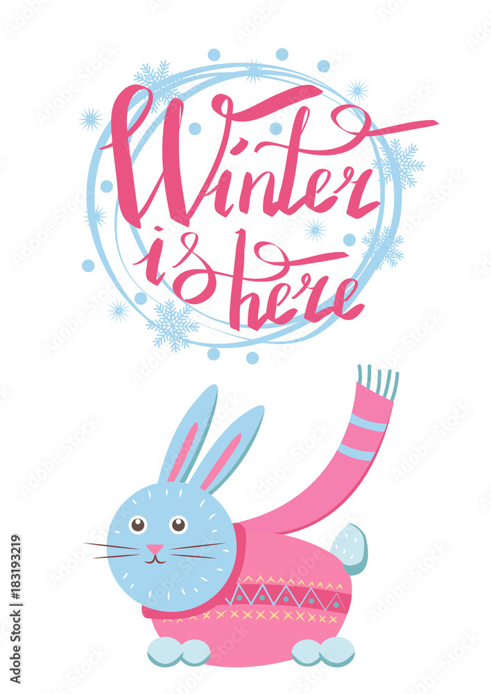 Fototapeta premium Winter is Here Little Gray Hare in Sweater Icon