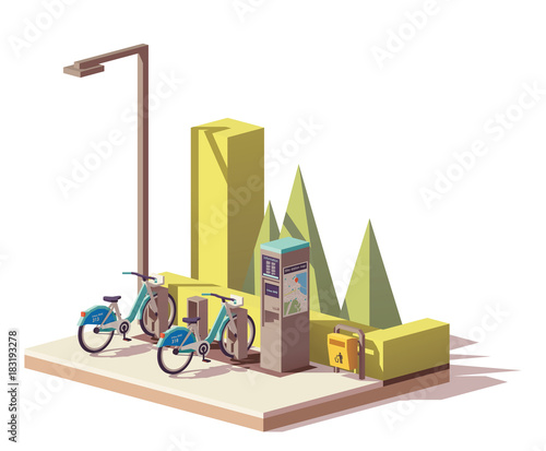 Vector low poly bicycle sharing system