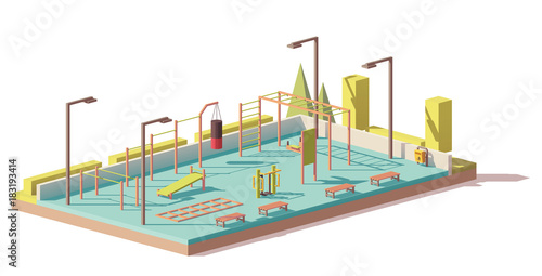 Vector low poly street fitness gym