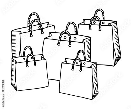 Hand drawn cartoon style shopping bags design