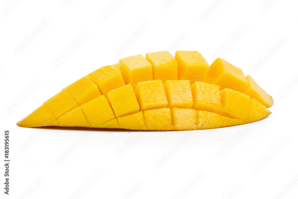 Mango slice isolated white background, for porduct