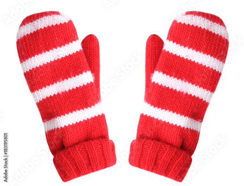 Red christmas gloves isolated.Holiday decoration objects.