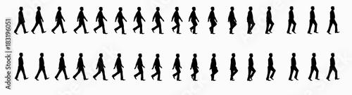 business man walk cycle sprite sheet, Animation frames, silhouette, Loop Animation