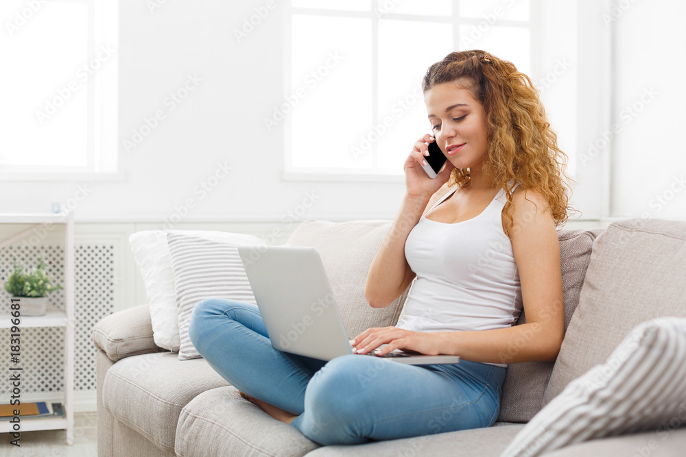 Beautiful freelancer working at home Beautiful freelancer working at home