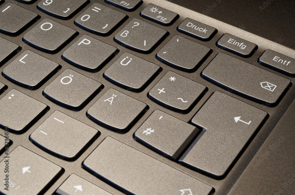 Close-up of computer keyboard with German layout Close-up of computer keyboard with German layout