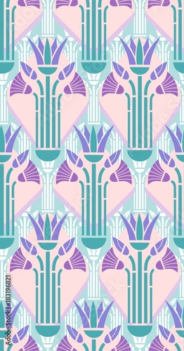 wallpaper pattern of stylized papyrus flowers in art deco style, modern colors
