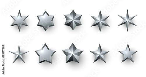 Silver 3d stars isolated on white.