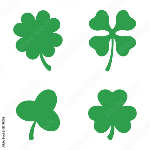 Set of three and four leaf clovers. Vector icon. St Patricks day. Clover silhouette.